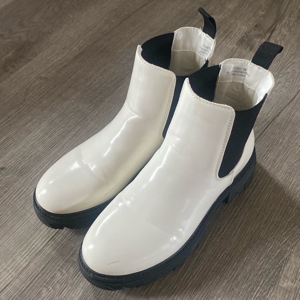 White patten leather boots